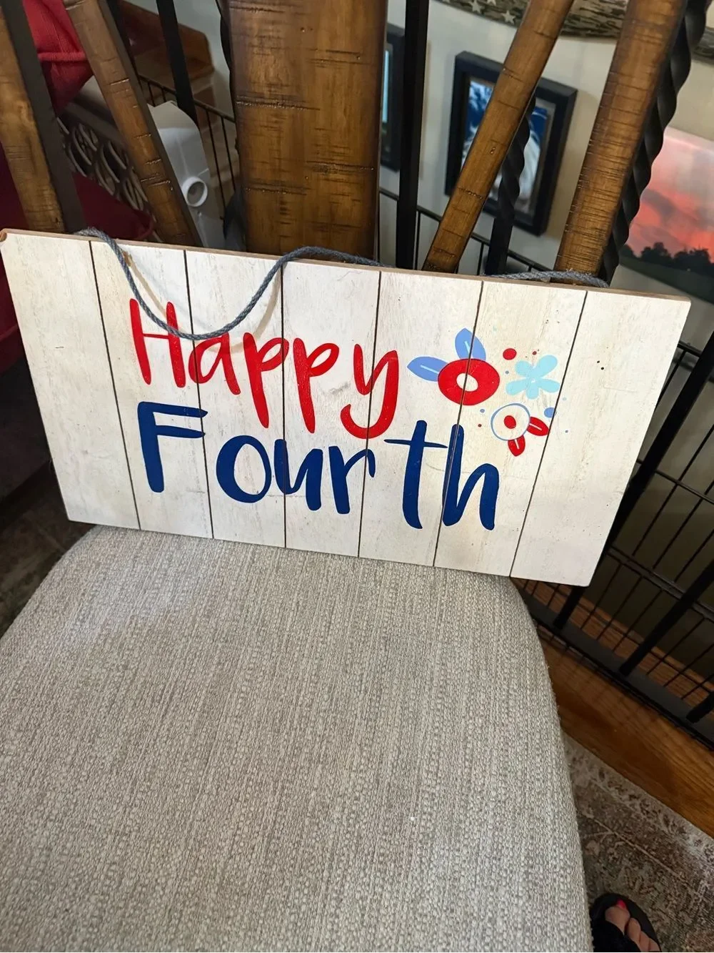 Happy Fourth Rustic Wooden Wall Sign - Red & Blue
